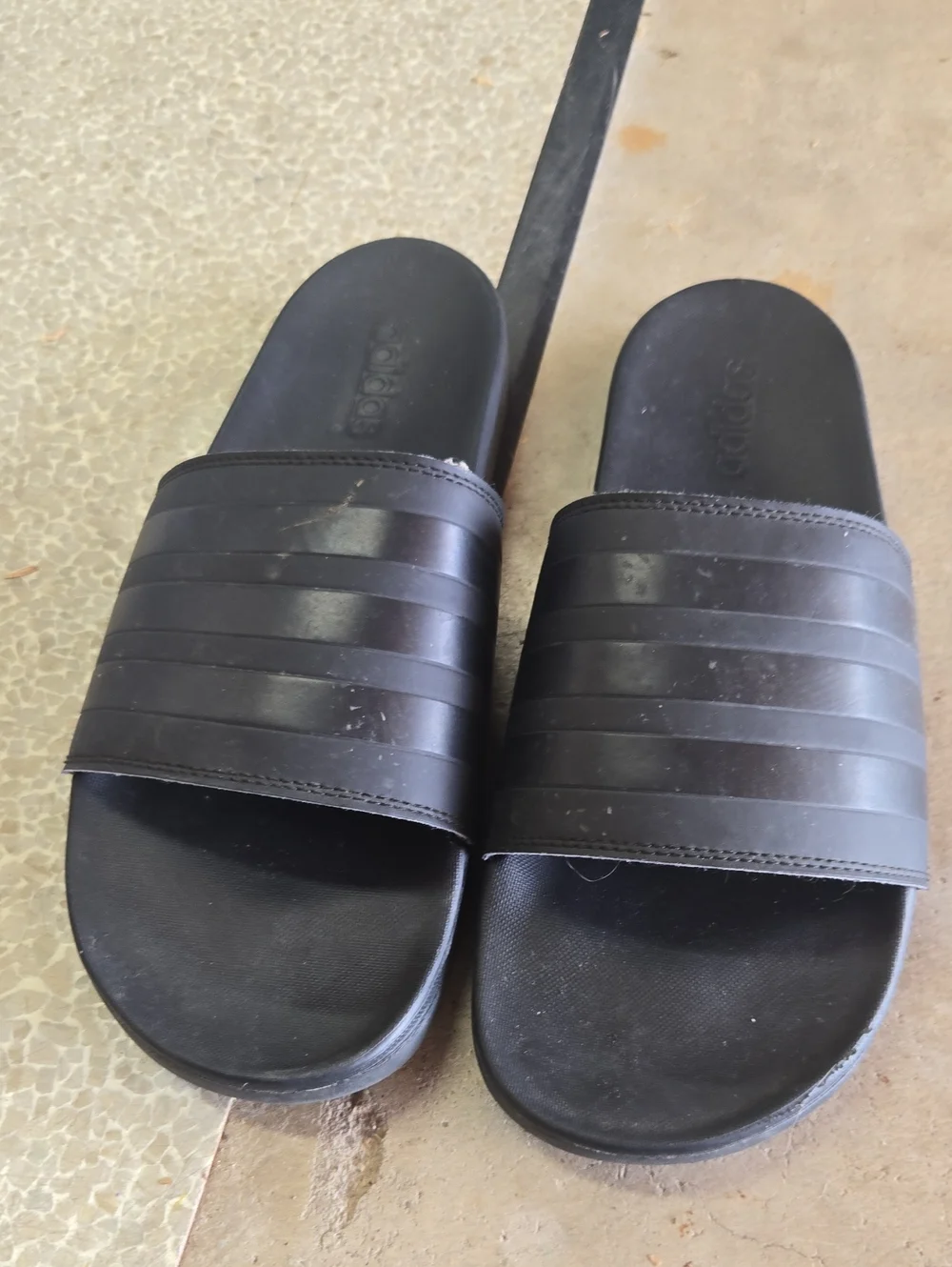 Adidas Black Slide Sandals with Striped Strap